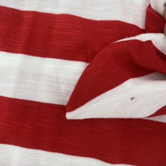 Soft Surroundings Size M Red White Stripe Blouse Tie Accent Sleeve Viscose 2AG33 - Picture 6 of 11
